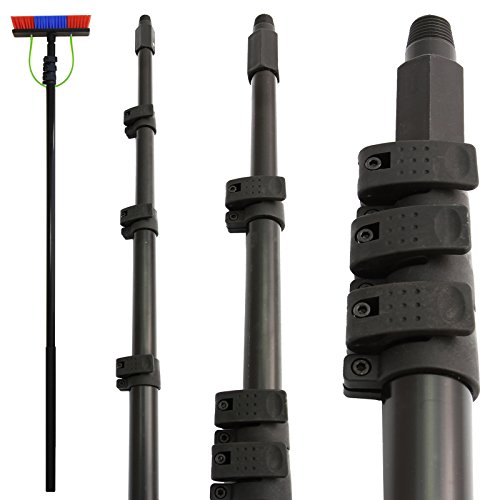 30ft Water Fed Telescopic Window Cleaning Pole with Brush & Squeegee, 3-Way Connector, Lightweight Aluminium Pole for Windows, Conservatory & Guttering