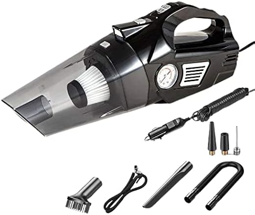 Oshotto 3-in-1 Tire Inflator Portable Car Vacuum Cleaner, with Tire Pressure Gauge and LED Light, 12V DC Air Compressor Pu...
