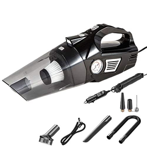 Oshotto 3-in-1 Tire Inflator Portable Car Vacuum Cleaner, with Tire Pressure Gauge and LED Light, 12V DC Air Compressor Pu