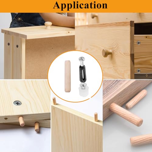 Image of 120PCS Cam Locks for Furniture3-in-1 Eccentric Hardware Wheels,Furniture Fasteners&Connectors with Multi-Size Nuts,Bolts and Wood Dowel Pins,Kit for Furniture Assembly /Repair(Black)