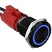 APIELE 10 Amp 19mm Latching Push Button Switch 12V SPST LED Waterproof Round Self-Locking 1NO (Black Aluminum, Blue)