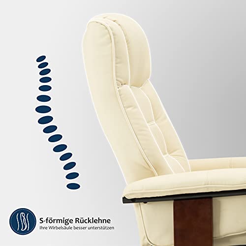 M MCombo Relaxsessel mit Hocker, 360°drehbarer Fernsehsessel mit Liegefunktion, bis 120 Kg belastbarer TV-Sessel, moderner Ruhesessel für Wohnzimmer, Kunstleder, 9019 (Weiß-Kunstleder) – Bild 7