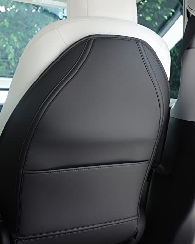 Evandcar Tesla Model 3/Y/2021+S Leather Seat Back Protector, Wear-Resistant Car Kick Mats With Organizer Pocket, Set Of 2 #TOP7