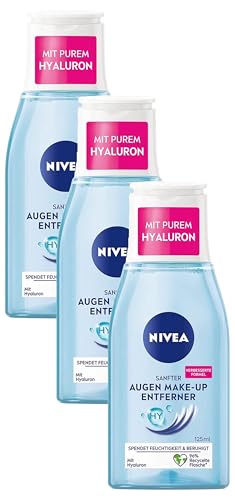 NIVEA Sanfter Augen Make-Up Entferner (125 ml), nicht fettender Make-Up Entferner mit Provitamin B5, zum Abschminken von Mascara und Augen Make-up (Packung mit 3)