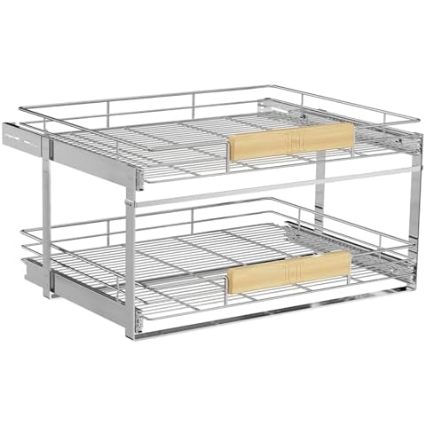 MODCART 2 Tier Pull Out Cabinet Organizer with Wooden Handle, 31½" W x 21½" Kitchen Cabinet Pullout Shelf, Heavy Duty Slide Out Pantry Drawer Storage For Kitchen, Bathroom Cover