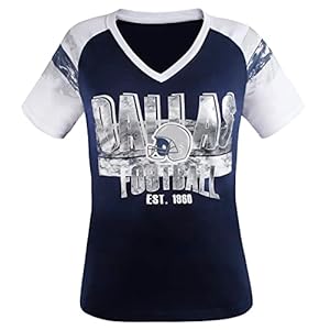 Geneisteck Womens Football Fans V Neck City Raglan T-Shirts – Navy & White Small