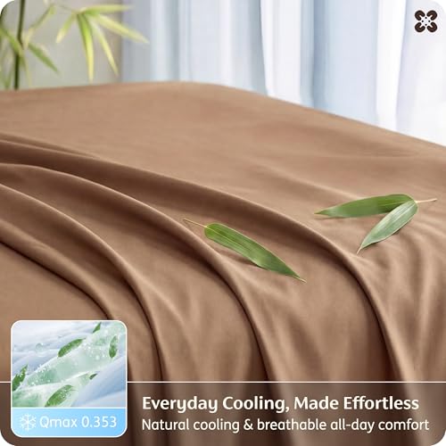 Image of Bedsure Full Size Bed Sheets, Cooling Sheets, Rayon Derived from Bamboo, PureWoven, Breathable & Soft, Deep Pocket Up to 16 Inches, Hotel Luxury Silky Bedding for Hot Sleepers, Khaki