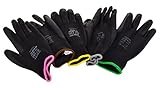 12 Paar Nylon Feinstrick Handschuhe Arbeitshandschuhe PU-beschichtet (6 / XS, schwarz)