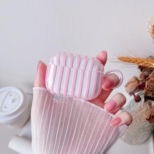 Image of MINSCOSE for AirPods Pro 2nd /1st Generation Case,Cute Striped Aesthetic Pattern Design with Trendy Keychain Ring,Soft TPU Protective Shockproof Cover with Cleaner Kit for Airpods Pro /Pro 2-Clear Pink