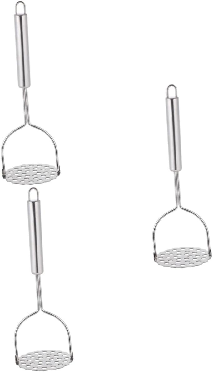 Mobestech 3pcs Manual Stainless Steel Potato Masher Tool Reusable Pressing Device for Potato Puree Fruits and Vegetables Easy to Clean Kitchen Gadget for Effortless Mashing