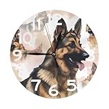 NTVOWPZO 10 Inch Wall Clock German Shepherd Dog Lovers Battery Operated Wall Clocks Silent Non-Ticking Round Wall Clock for Living Room Kitchen Home Office Wall Decorative Clock