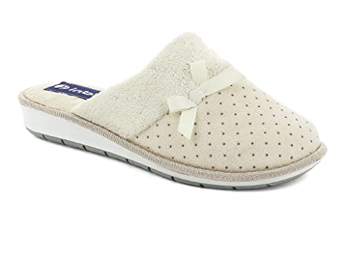 Inblu Pantofole a Pois con Fiocchetto, Donna, Naturale, 35 EU