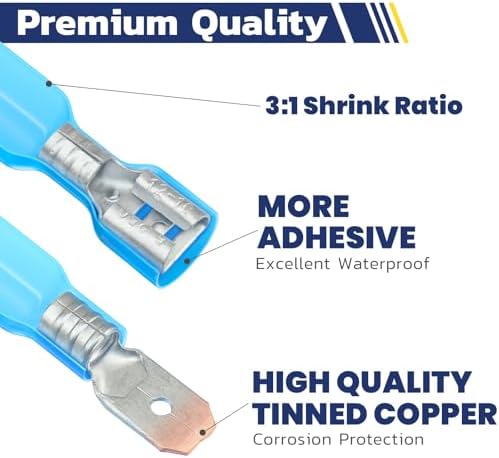haisstronica 100pcs Blue Heat Shrink Male Spade Connectors,16-14 Gauge Insulated Electrical Crimp Wire Terminals