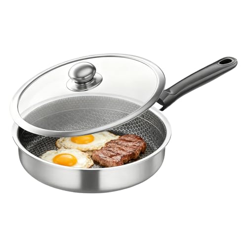 Durable Frying Pan with Transparent Lid - Induction Skillet for Home, Camping, and Restaurant Cooking