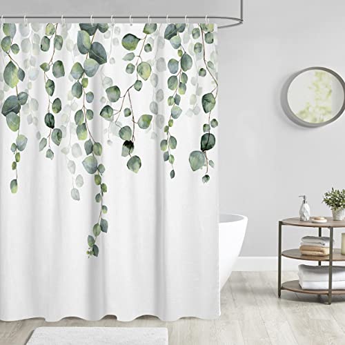 Aatter Green Leaves Shower Curtain Eucalyptus Plants Botanical Floral Succulent Vine Leaf Greenery Waterproof Fabric Polyester Accessories (W60''Xh72'') 12 Hooks Included #TOP1