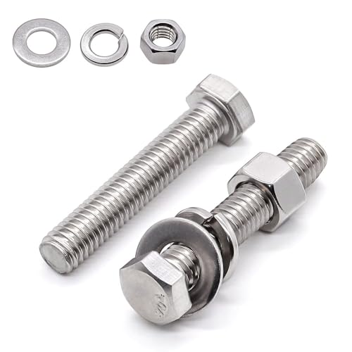 Image of 8 Sets Glvaner 7 /16-14 x 2-1 /2 inch Stainless Steel Hex Head Screws Bolts, Nuts, Flat & Lock Washers, 18-8 (304) Stainless Steel, Full Thread, Coarse Thread