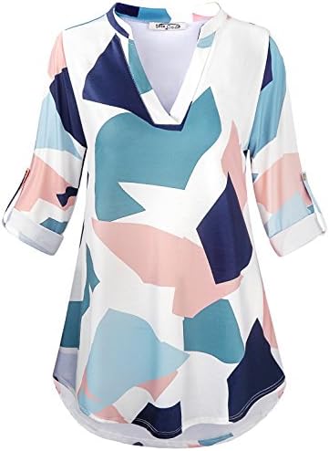 SeSe Code Womens Blouses for Work Professional, Ladies Plaid Shirt Women A Line Swing V Neck Work Blouses for Women Office Dressy Tunic Tops White XLarge