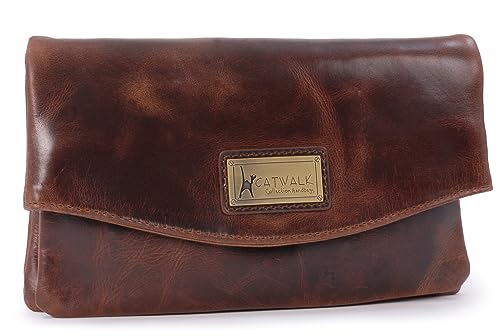Catwalk Collection Handbags - Bolso Clutch de Piel con Correa Desmontable - Bolso Bandolera Pequeño - Bolsito de Fiesta Mujer - Hannah - Marrón