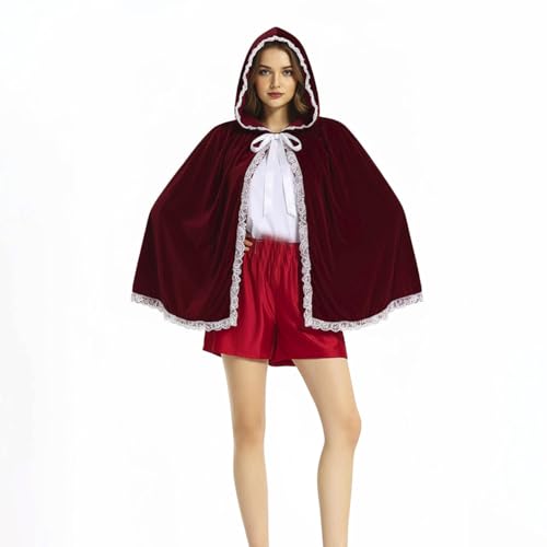 Disfraz de Navidad de Caperucita Roja para niños, disfraz de cosplay, capa con capucha, capa de terciopelo recortada de encaje, ropa corta de rendimiento, atuendo de vacaciones
