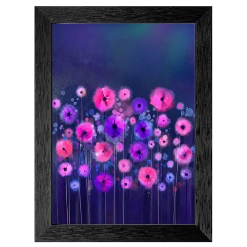 Framed Wall Art - Fantasy Glowing Wildflowers in Neon Pink
