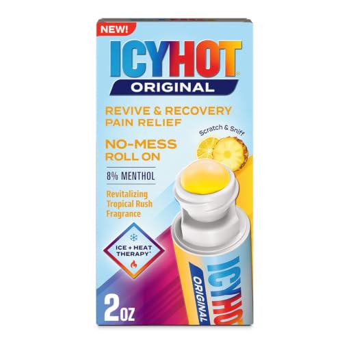 Image of Icy Hot Original Revive & Recovery Pain Relief Roll-On, Tropical Rush, 2 oz | No-mess applicator, fast-acting pain relief with menthol 8%, help backaches, neck, shoulder, knee, elbow, ankle and leg pain