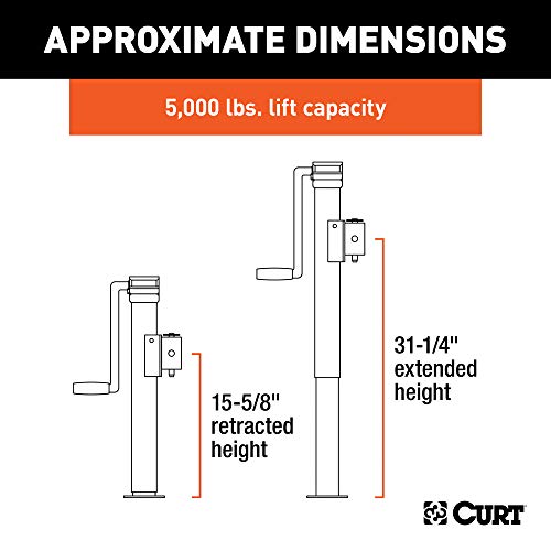Curt 28358 Weld-On Pipe-Mount Swivel Trailer Jack, 5,000 Lbs. 15-1/2 Inches Vertical Travel, Black #TOP1