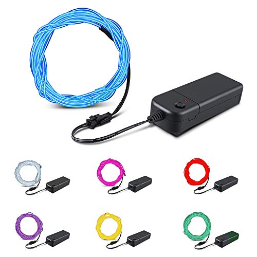 EL Wire, KOMAKE 9ft Neon Lights 7 Pack EL Wire Kit Neon Glowing Strobing Electroluminescent Wire for Halloween Christmas Party Decoration Home (Green, Blue, Red, Yellow, Purple, White, Pink) (7 Color)