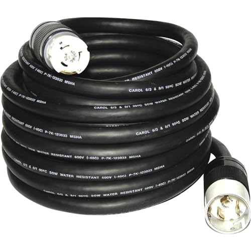 CEP Construction Electrical Products 6400M 100-Feet Black Rubber Temporary Power Cord with 50-Amp Plug Ends