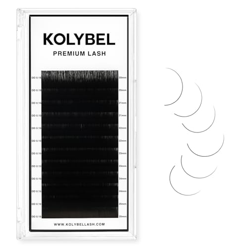 KOLYBEL Classic Lash Extensions 0.15 C CC D DD J B L Curl 20-25mm Mixed Lash Trays Premium Silk Eyelash Extensions Matte Dark Lash Extension for Professional Salon Use (0.15-DD-20-25mm)