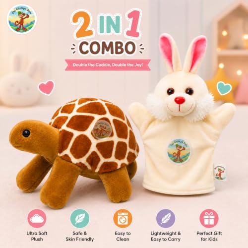 Image of Chi-Chimpu Toyss Rabbit & Turtle Hand Puppet Plush Toy Combo | Storytelling Educational Hand Puppets for Kids | Interactive Learning, Role Play, Parent-Child Bonding | Nursery, Preschool | 2-in-1 Set