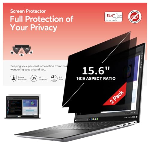 bersem 2 Pack 15.6 Laptop Privacy Screen for 16:9 Ratio Computer Monitor, Removable, Anti Glare, Blue Light Filter, Anti-Spy, Anti-Scratch, UV-Blocking