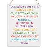 Motivational Wall Art Life Is Too Short To Wake Up With Regrets Quote Wall Decor Inspirational Gifts Dr Seuss Decorations Wood Hanging Sign for Office Classroom Nursery Bedroom Wall Decor 8x10 Inches