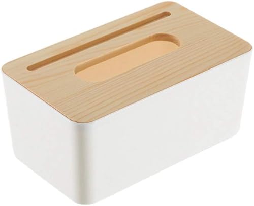 Miniatura 3 de Caja de pañuelos con funda extraíble, cubierta de tejido de madera moderna, soporte de caja de pañuelos de plástico, organizador de almacenamiento