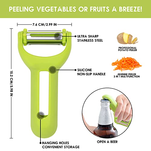 3 In 1 Vegetable Potato Peelers, Vegetable Peeler, Veggie Salad, Apple Zucchini Veggie Peeler Fruit Carrot Veggie Peeler Set, Y & I Shaped Stainless Steel Blade Peelers For Kitchen(Green) #TOP7
