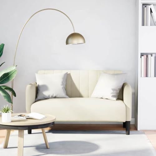 WHOPBXGAD Sofá Loveseat 109 cm Cream Velvet Upholstery Modern Small Space Living Room Furniture with Wooden Accent Arms Comfortable Seating for Home Decor