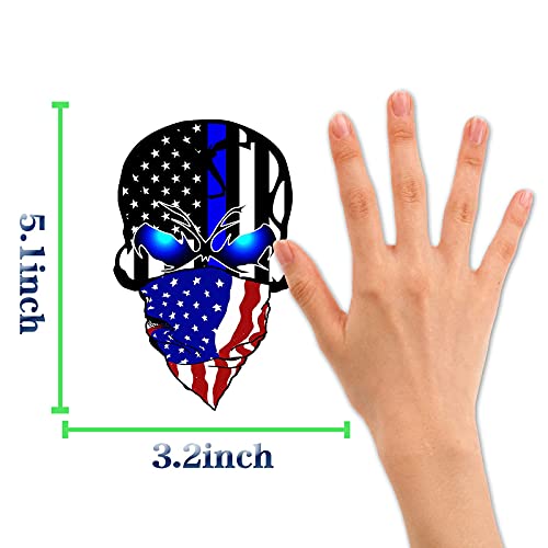 Image of 2 Pack Car Decals Stickers, Skull Reflective US Flag with Thin Blue Line, Honoring Police Law Enforcement Vinyl Stickers Van Trucks Women Men Motorcycle Laptop Decals Skateboard Bike Bumper Window