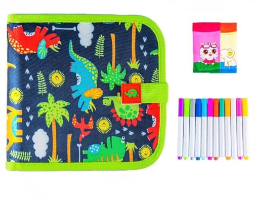 Libro de dibujo de graffiti borrable portátil, pizarra mágica, bloc de dibujo borrable con 12 bolígrafos de acuarela, dibujo de 14 páginas, para niños y niñas de 2, 3, 4, 5, 6, 7, 8 años (verde)