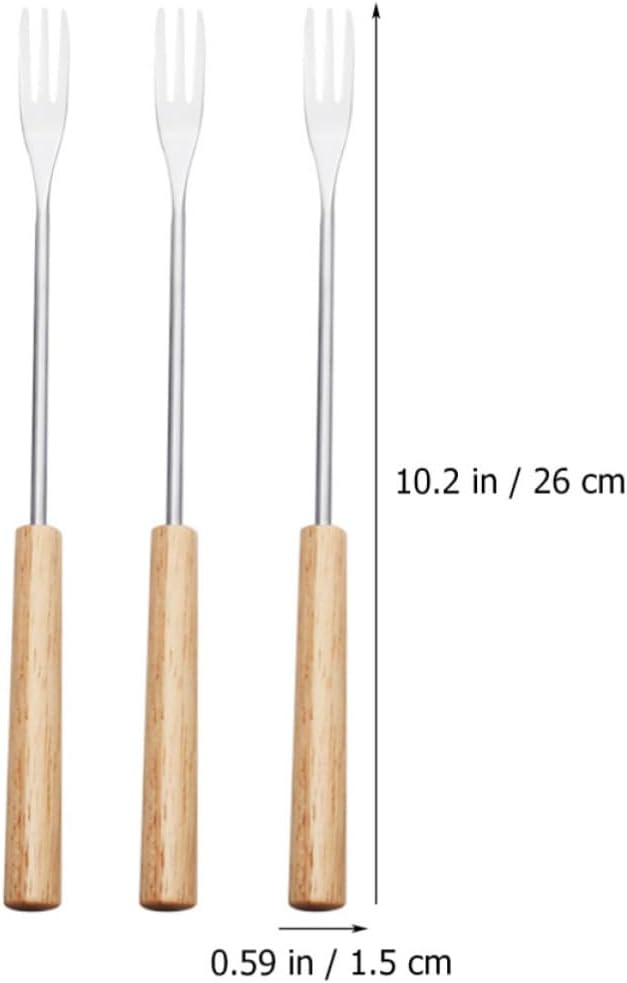 MAGICLULU 6pcs Stainless Steel and Wood Handle Fondue Forks Lightweight Sturdy Cheese Chocolate Fruit Forks for Outdoor Camping and Travel