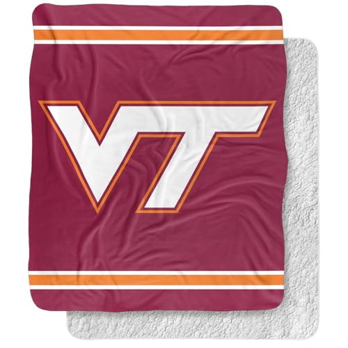 Virginia Tech Blanket, 50"x60" Primary Logo Stripes Silky Touch Sherpa Back Super Soft Throw Blanket