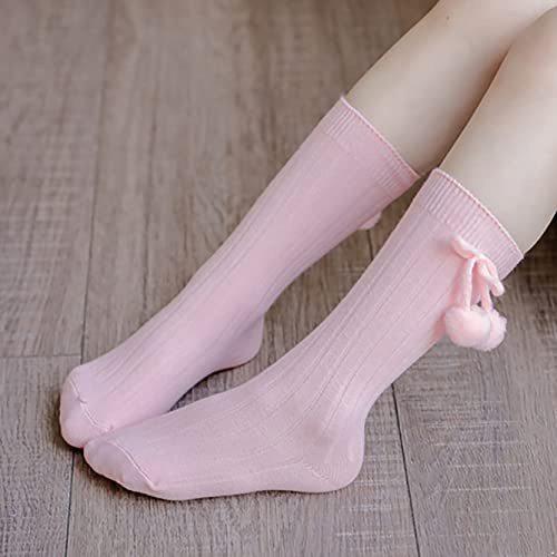 Baby Girls Knee High Socks Uniform Bowknot Stockings Infants Toddlers Cotton Long Socks Pink A 3-12 Months4