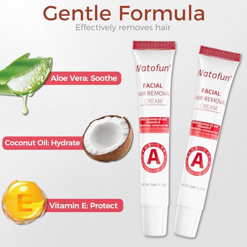 Image of Facial Hair Removal Cream for Women, Gentle Plant Formula for Sensitive Skin with Soothing Aloe Gel, 3 Min Painless Flawless Depilatory Cream Removes Hair from Chin, Upper Lip and Sideburns