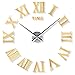 EBTOOLS Horloge Murale Frameless Grand 3D Horloge Murale Moderne DIY Horloge Murale Autocollante Chiffres Romains Horloge Murale Mute Décoration pour Maison Bureau Doré