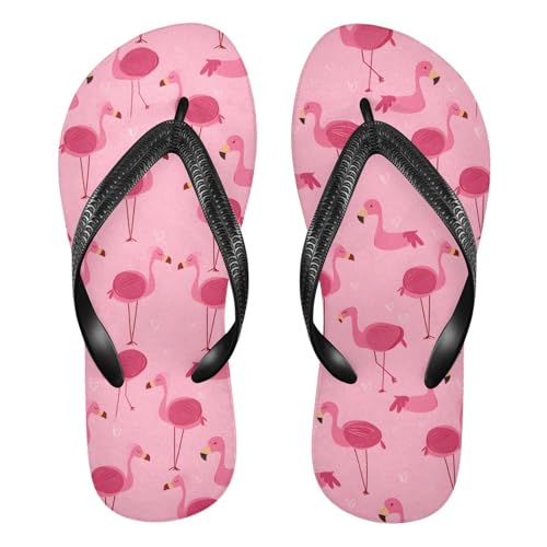 ALAZA Cute Pink Flamingo Animal Flip Flops for Women Fashion Beach Slippers Comfort Mens Flip Flops Non-Slip Rubber Shower Slippers Sandal for Hotel Travel Sport,XS