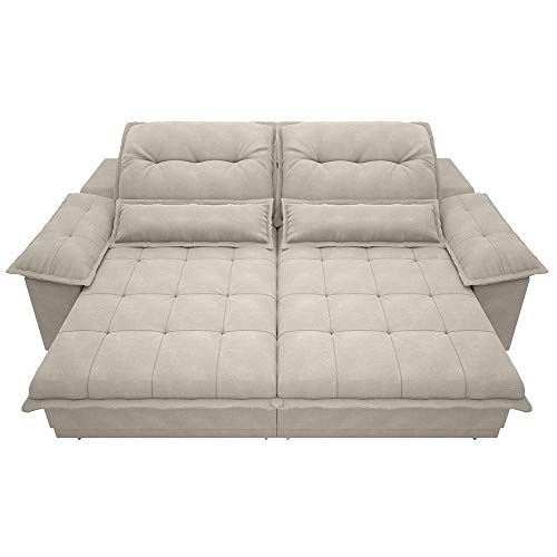 Sofá Bergamo Retrátil e Reclinável Velosuede Areia 2,50m