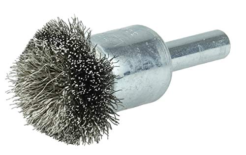 Image of Weiler 10042 1 inch Circular Flared Crimped Wire End Brush.006 Stainless Steel Fill, Made in The USA