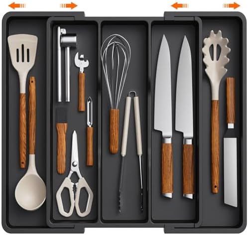 Expandable Kitchen Drawer Organizer – Adjustable Utensil Tray For Spoons, Forks, Knives, Black Plastic Storage - View #9