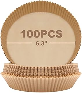 Puricon Air Fryer Liners, 100Pcs Air Fryer Paper Liners Non-stick Disposable Parchment Paper 6.3 inch/16cm for Air Fryer Oil-Proof Water-Proof Food Grade Baking Parchment for Baking Roasting Microwave