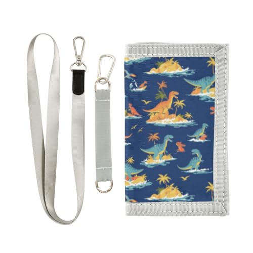 Wusikd Dinosaurs Surfing Kids Wallet for Boys Girls Blue Sky Toddler Trifold Wallet Novelty Wallet for Teens Women Men