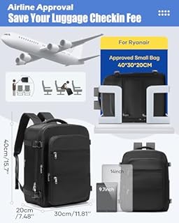 VENATIN Zaino Ryanair 40x30x20 Sottovuoto con pompa,Wizzair Sottovuoto da viaggio Bagaglio a Mano con compressione sottovuoto,Zaino Donna Zaino Casual Laptop 14 Pollici,Nero