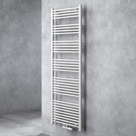 doporro Radiatore da Bagno 180x60cm, Radiatore Piatto Termoarredo da Bagno Riscaldamento Elettrico o da Acqua Calda RHE Portasciugamani in Acciaio, Bianco